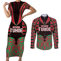 Custom Aotearoa Tuhoe Couples Matching Short Sleeve Bodycon Dress and Long Sleeve Button Shirt Maori Pattern New Zealand - Polynesian Pride