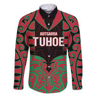 Custom Aotearoa Tuhoe Family Matching Tank Maxi Dress and Hawaiian Shirt Maori Pattern New Zealand DT05 Dad's Shirt - Long Sleeve Red - Polynesian Pride