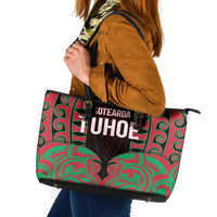 Aotearoa Tuhoe Leather Tote Bag Maori Pattern New Zealand - Polynesian Pride