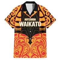 Custom Aotearoa Waikato Family Matching Off Shoulder Maxi Dress and Hawaiian Shirt Maori Pattern New Zealand DT05 Dad's Shirt - Short Sleeve Orange - Polynesian Pride