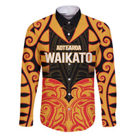 Custom Aotearoa Waikato Family Matching Tank Maxi Dress and Hawaiian Shirt Maori Pattern New Zealand DT05 Dad's Shirt - Long Sleeve Orange - Polynesian Pride