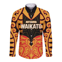Custom Aotearoa Waikato Long Sleeve Button Shirt Maori Pattern New Zealand - Polynesian Pride
