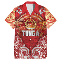 Tonga King's Birthday Family Matching Long Sleeve Bodycon Dress and Hawaiian Shirt Gold Royal Crown Tribal Patterns DT05 Dad's Shirt - Short Sleeve Red - Polynesian Pride