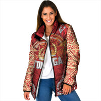 Tonga King's Birthday Padded Jacket Gold Royal Crown Tribal Patterns DT05 Women Red - Polynesian Pride