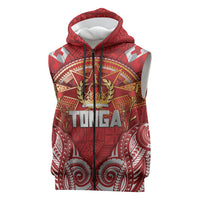Tonga King's Birthday Sleeveless Zip Hoodie Gold Royal Crown Tribal Patterns DT05 Red - Polynesian Pride