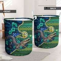 Solomon Islands Independence Day Laundry Basket Crocodile Hibiscus Tribal Pattern DT05 - Polynesian Pride