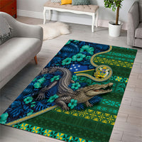 Solomon Islands Independence Day Area Rug Crocodile Hibiscus Tribal Pattern DT05 - Polynesian Pride