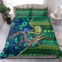 Solomon Islands Independence Day Bedding Set Crocodile Hibiscus Tribal Pattern DT05 - Polynesian Pride