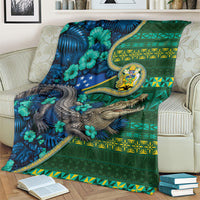 Solomon Islands Independence Day Blanket Crocodile Hibiscus Tribal Pattern DT05 - Polynesian Pride