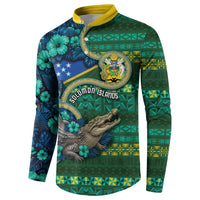 Personalised Solomon Islands Independence Day Button Sweatshirt Crocodile Hibiscus Tribal Pattern DT05 - Polynesian Pride