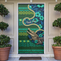 Personalised Solomon Islands Independence Day Door Cover Crocodile Hibiscus Tribal Pattern DT05 Green - Polynesian Pride