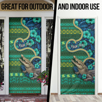 Personalised Solomon Islands Independence Day Door Cover Crocodile Hibiscus Tribal Pattern DT05 - Polynesian Pride