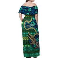 Personalised Solomon Islands Independence Day Family Matching Off Shoulder Maxi Dress and Hawaiian Shirt Crocodile Hibiscus Tribal Pattern DT05 - Polynesian Pride