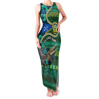 Personalised Solomon Islands Independence Day Family Matching Tank Maxi Dress and Hawaiian Shirt Crocodile Hibiscus Tribal Pattern DT05 Mom's Dress Green - Polynesian Pride