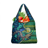 Solomon Islands Independence Day Grocery Bag Crocodile Hibiscus Tribal Pattern DT05 1-pack One Size Green - Polynesian Pride