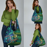 Solomon Islands Independence Day Grocery Bag Crocodile Hibiscus Tribal Pattern DT05 - Polynesian Pride