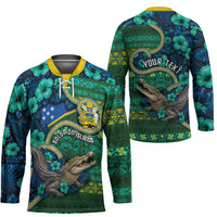 Personalised Solomon Islands Independence Day Hockey Jersey Crocodile Hibiscus Tribal Pattern DT05 - Polynesian Pride