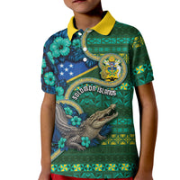 Personalised Solomon Islands Independence Day Kid Polo Shirt Crocodile Hibiscus Tribal Pattern DT05 Kid Green - Polynesian Pride