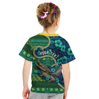 Personalised Solomon Islands Independence Day Kid T Shirt Crocodile Hibiscus Tribal Pattern DT05 - Polynesian Pride