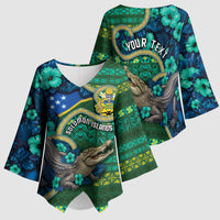 Personalised Solomon Islands Independence Day Kimono Sleeve Blouse Crocodile Hibiscus Tribal Pattern DT05 - Polynesian Pride