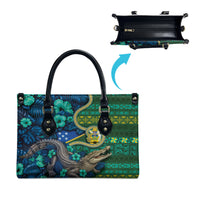 Solomon Islands Independence Day Leather Bag Crocodile Hibiscus Tribal Pattern DT05 - Polynesian Pride