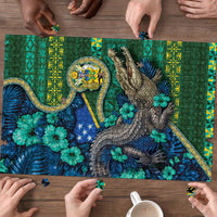 Solomon Islands Independence Day Puzzle Crocodile Hibiscus Tribal Pattern DT05 - Polynesian Pride