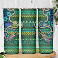 Personalised Solomon Islands Independence Day Skinny Tumbler Crocodile Hibiscus Tribal Pattern DT05 - Polynesian Pride