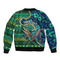 Personalised Solomon Islands Independence Day Sleeve Zip Bomber Jacket Crocodile Hibiscus Tribal Pattern DT05 - Polynesian Pride