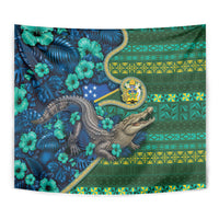 Solomon Islands Independence Day Tapestry Crocodile Hibiscus Tribal Pattern DT05 - Polynesian Pride