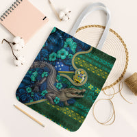 Solomon Islands Independence Day Tote Bag Crocodile Hibiscus Tribal Pattern DT05 White Strap One Size Green - Polynesian Pride