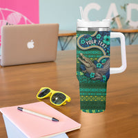 Personalised Solomon Islands Independence Day Tumbler With Handle Crocodile Hibiscus Tribal Pattern DT05 - Polynesian Pride
