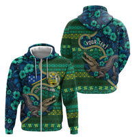 Personalised Solomon Islands Independence Day Zip Hoodie Crocodile Hibiscus Tribal Pattern DT05 - Polynesian Pride