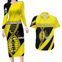 New Caledonia Is In My DNA Couples Matching Long Sleeve Bodycon Dress and Hawaiian Shirt DT05 Yellow - Polynesian Pride