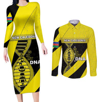 New Caledonia Is In My DNA Couples Matching Long Sleeve Bodycon Dress and Long Sleeve Button Shirt DT05 Yellow - Polynesian Pride
