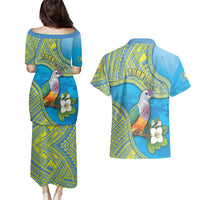 Personalised Palau Biib Bird Couples Matching Puletasi and Hawaiian Shirt Rur Flower And Rock Islands Patterns DT05 - Polynesian Pride