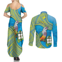 Personalised Palau Biib Bird Couples Matching Summer Maxi Dress and Long Sleeve Button Shirt Rur Flower And Rock Islands Patterns DT05 - Polynesian Pride