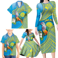 Personalised Palau Biib Bird Family Matching Long Sleeve Bodycon Dress and Hawaiian Shirt Rur Flower And Rock Islands Patterns DT05 - Polynesian Pride