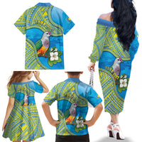 Personalised Palau Biib Bird Family Matching Off The Shoulder Long Sleeve Dress and Hawaiian Shirt Rur Flower And Rock Islands Patterns DT05 - Polynesian Pride