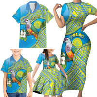 Personalised Palau Biib Bird Family Matching Short Sleeve Bodycon Dress and Hawaiian Shirt Rur Flower And Rock Islands Patterns DT05 - Polynesian Pride
