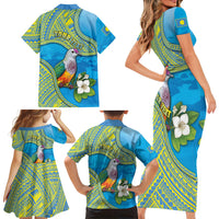 Personalised Palau Biib Bird Family Matching Short Sleeve Bodycon Dress and Hawaiian Shirt Rur Flower And Rock Islands Patterns DT05 - Polynesian Pride