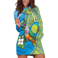 Personalised Palau Biib Bird Hoodie Dress Rur Flower And Rock Islands Patterns DT05 Blue - Polynesian Pride