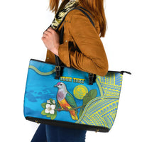 Personalised Palau Biib Bird Leather Tote Bag Rur Flower And Rock Islands Patterns DT05 Blue - Polynesian Pride