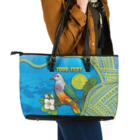 Personalised Palau Biib Bird Leather Tote Bag Rur Flower And Rock Islands Patterns DT05 - Polynesian Pride