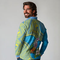 Personalised Palau Biib Bird Long Sleeve Polo Shirt Rur Flower And Rock Islands Patterns DT05 - Polynesian Pride