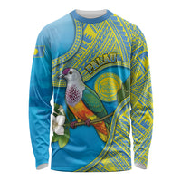 Personalised Palau Biib Bird Long Sleeve Shirt Rur Flower And Rock Islands Patterns DT05 Unisex Blue - Polynesian Pride