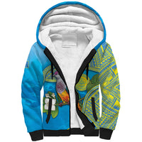 Personalised Palau Biib Bird Sherpa Hoodie Rur Flower And Rock Islands Patterns DT05 Unisex Blue - Polynesian Pride