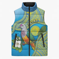 Personalised Palau Biib Bird Sleeveless Puffer Jacket Rur Flower And Rock Islands Patterns DT05 Unisex Blue - Polynesian Pride