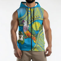 Personalised Palau Biib Bird Sleeveless Zip Hoodie Rur Flower And Rock Islands Patterns DT05 - Polynesian Pride