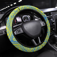 Palau Biib Bird Steering Wheel Cover Rur Flower And Rock Islands Patterns DT05 Universal Fit Blue - Polynesian Pride