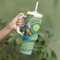 Personalised Palau Biib Bird Tumbler With Handle Rur Flower And Rock Islands Patterns DT05 - Polynesian Pride